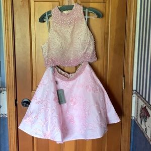 Pink beaded homecoming two piece dress